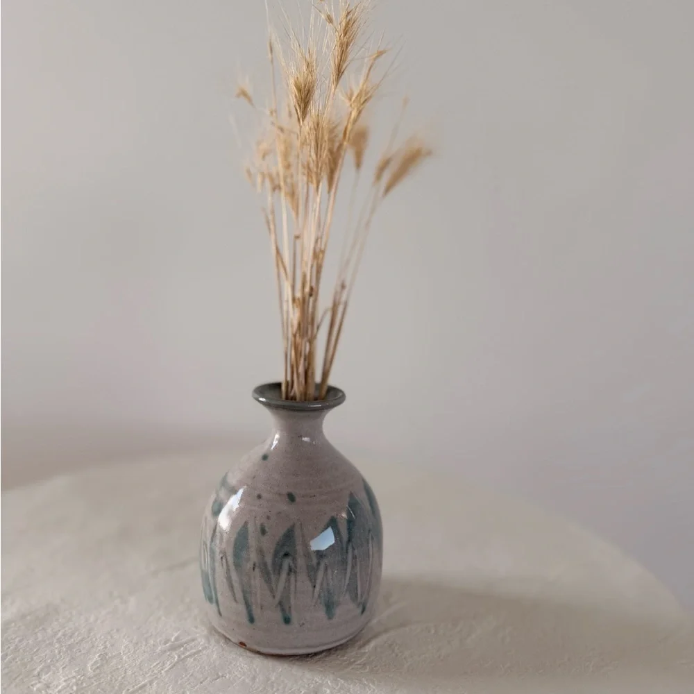 MINI STUDIO POTTERY SIGNED BUD VASE BLUE/GREY GLAZED COTTAGE-CORE MCM BOHO EUC - Picture 4 of 6